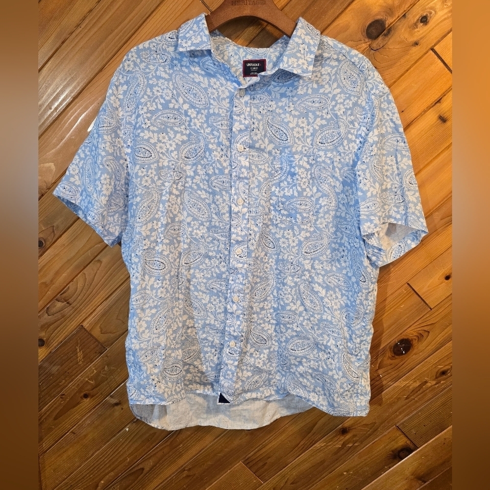 UNTUCKit Linen Light Blue Paisley Casual Shirt Sizw XL - Picture 2 of 6